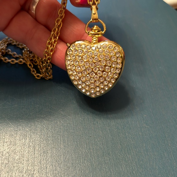 Pierre Jacquard Heart Shape Clear Rhinestone Locket Pendant Watch 30" Necklace - Picture 1 of 3